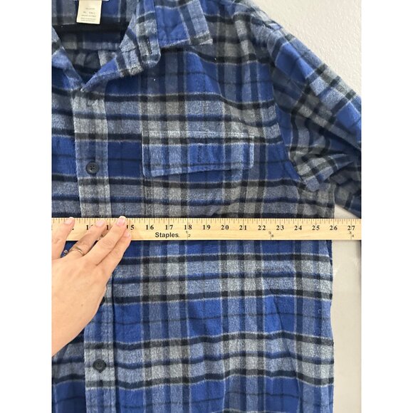 L.L. Bean Blue & Gray Plaid Long Sleeve Chamois Flannel Cotton Shirt XL Tall - Picture 6 of 6